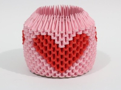 DIY: 3D Origami Brush.Pen Holder (Red Heart)
