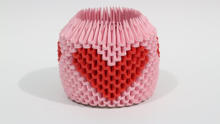 DIY: 3D Origami Brush.Pen Holder (Red Heart)