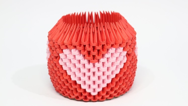 DIY: 3D Origami Brush.Pen Holder (Pink Heart)