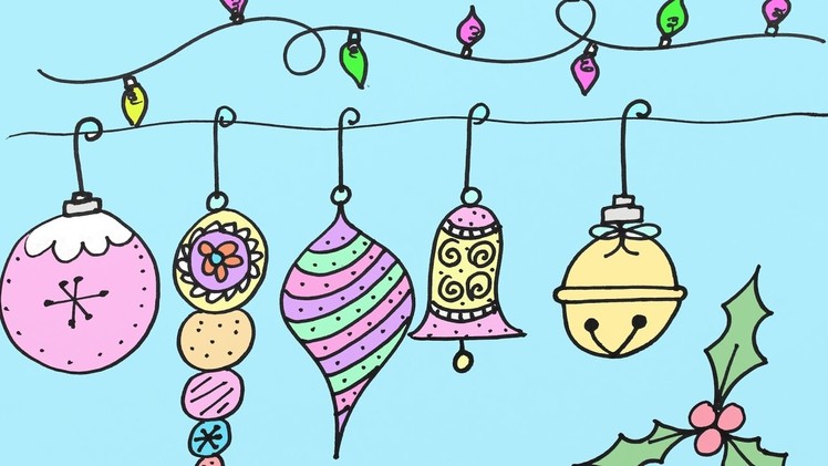 How to Draw Christmas Ornaments Holly Christmas Lights Step-By-Step Drawing Lesson