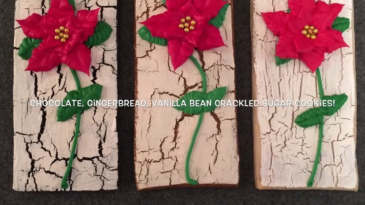Poinsettia On a Crackled Distressed Sugar Cookie Stick - Merry Christmas!