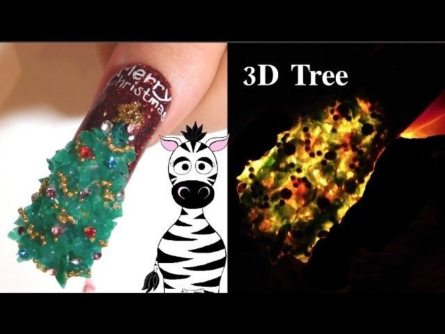 3D Christmas Tree Acrylic Nail Art Design Tutorial | Lights Shine Through