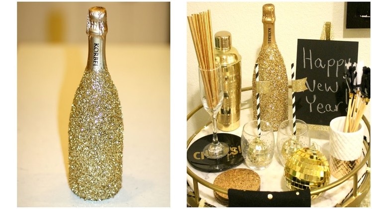 Glittery Champagne Bottle DIY! + New Year's Decorating Ideas + Target Dollar Spot Haul!