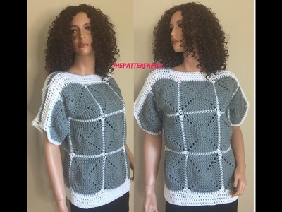 How to Crochet a Blouse with Square Motifs Pattern #32│by ThePatterfamily