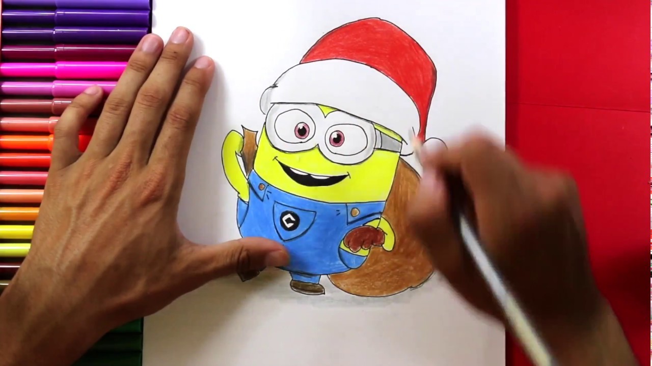 How to draw a minion at christmas Cómo dibujar un Minion en Navidad
