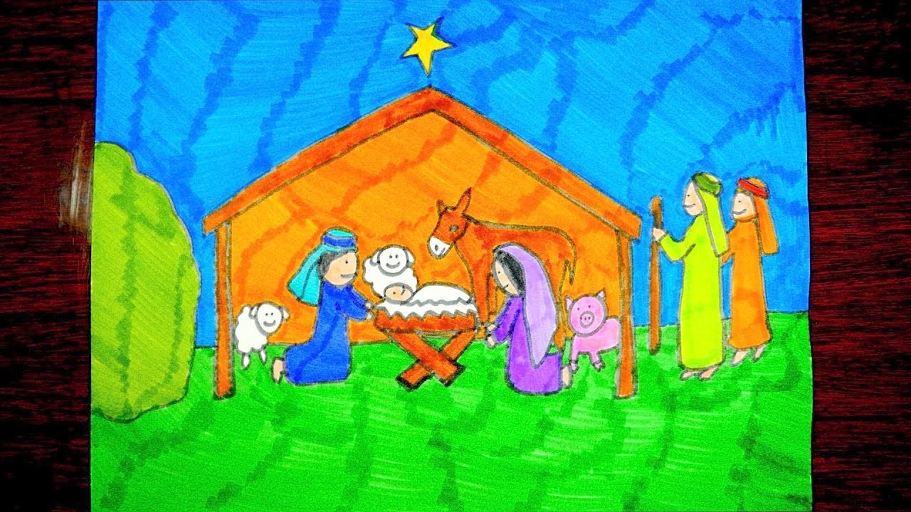 How To Draw A Nativity Scene | Christmas Drawings For Kids
