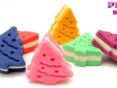 Play-Doh rainbow Christmas tree Cookies | How to make Play Doh food with molds | Christmas tree mold