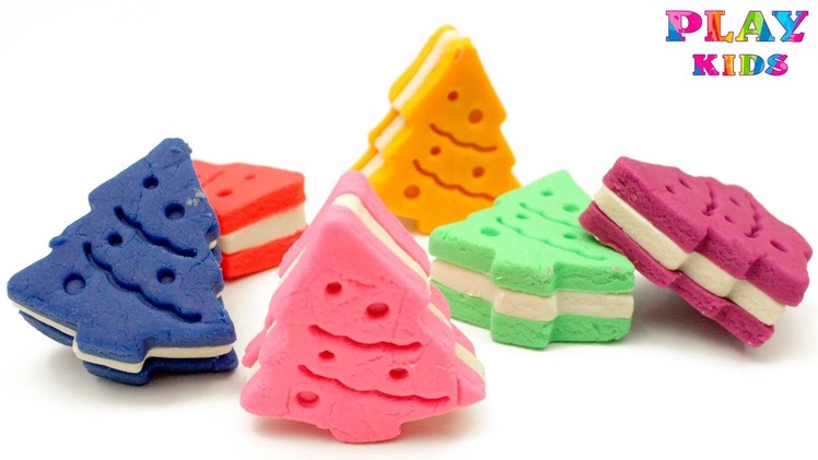 Play-Doh rainbow Christmas tree Cookies | How to make Play Doh food with molds | Christmas tree mold