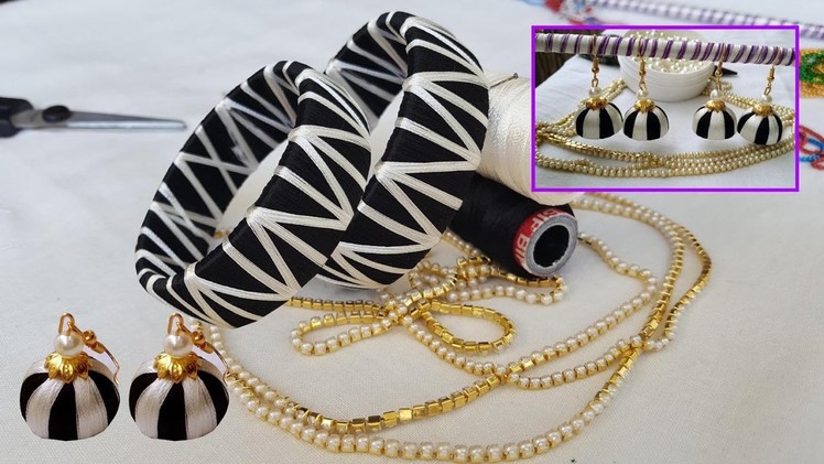 Zigzag Design Silk Thread Bangles and jhumkas making  - DIY #Fancy Bangles