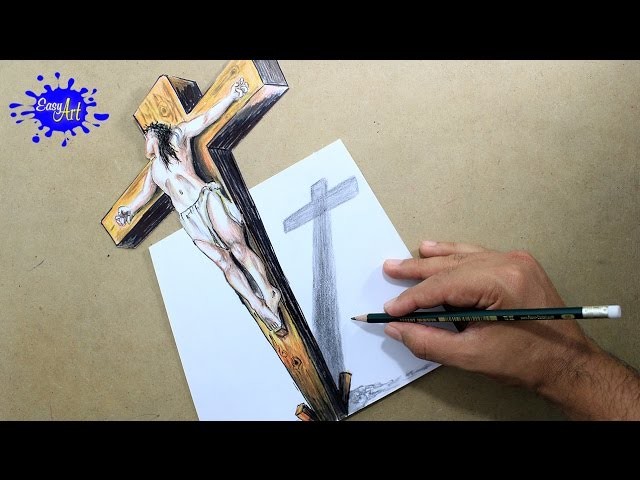 DRAWING JESUS ON  THE CROSS 3D. How to draw Jesus.semana santa.