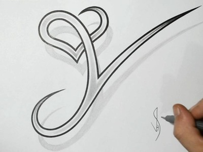 Drawing Letter Y with Heart Combined - Cool Tattoo Design Idea