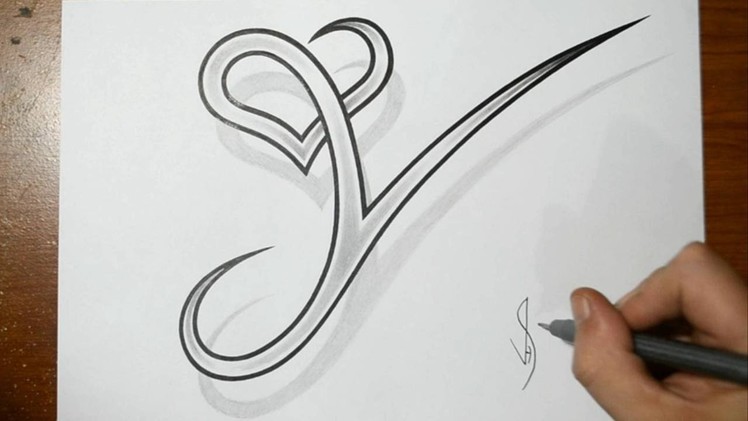 Drawing Letter Y with Heart Combined - Cool Tattoo Design Idea