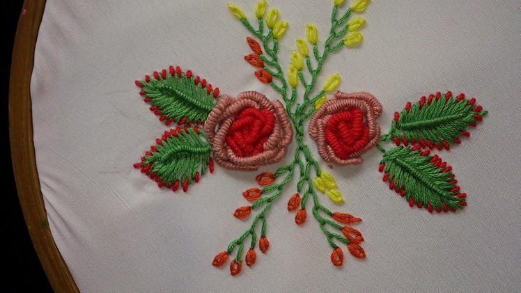 Hand embroidery bullion knot stitch, bullion knot rose.