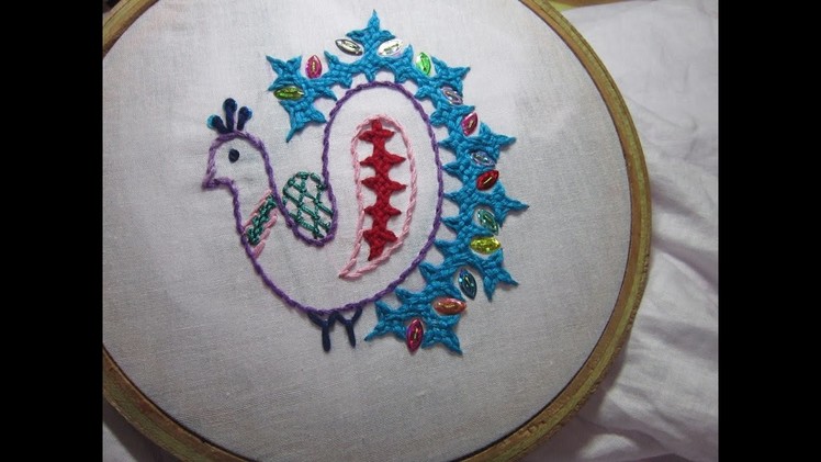 Hand Embroidery Designs | Gujrati peocock stitch | Stitch and Flower-84