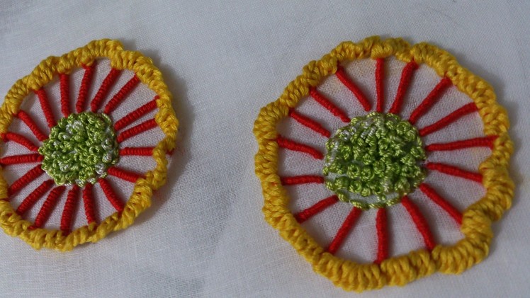 Hand embroidery designs. embroidery stitches tutorial. Button hole bullion knot wheel stitch.