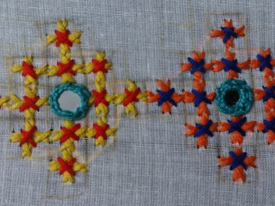 Hand embroidery designs. Hand embroidery stitches tutorial. Mirror work with paschis stitch.