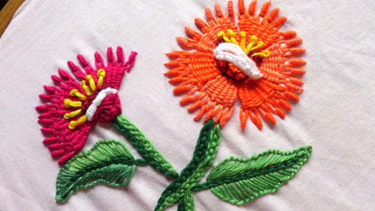 Hand embroidery designs.    Kadai kamal stitch tutorial, summer flower.