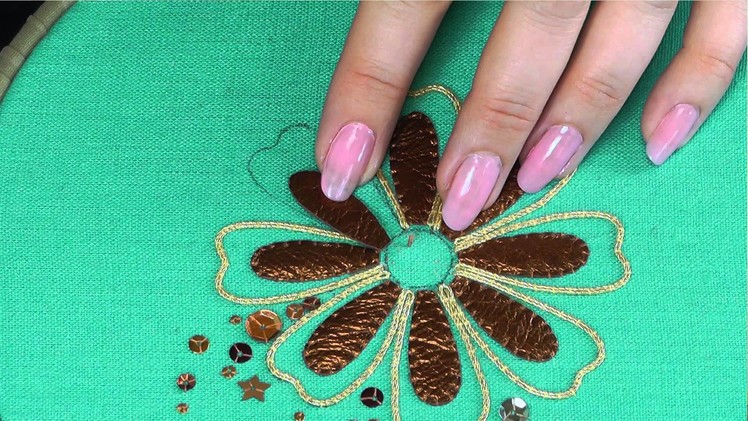 Hand Embroidery - Goldwork Applying leather tutorial.