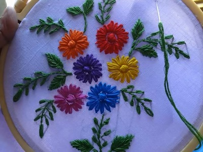 Hand Embroidery Lazy daisy Stitch Flower Design by Amma arts