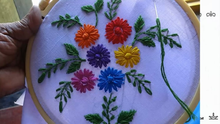 Hand Embroidery Lazy daisy Stitch Flower Design by Amma arts