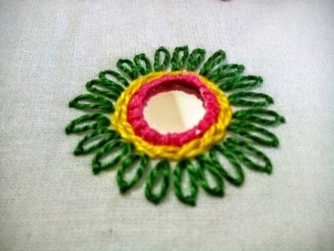 Hand Embroidery: Mirror Work Tutorial || Shisha Embroidery Design ||Lasy Daisy Stitch ||Chain Stitch