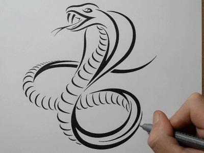 How to Draw a Cobra Snake - Tribal Tattoo Design Style