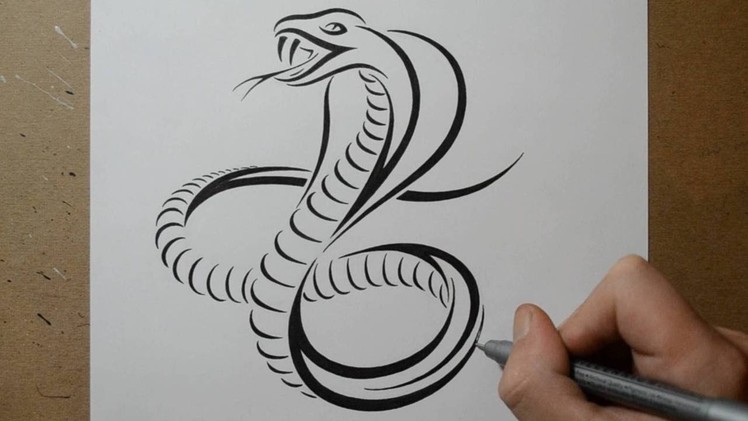 How to Draw a Cobra Snake - Tribal Tattoo Design Style
