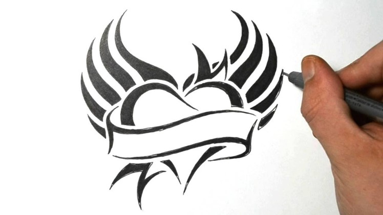 How to Draw a Heart with Wings - Tribal Tattoo Design