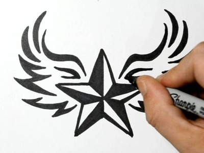 How to Draw a Nautical Star with Wings - Tribal Style