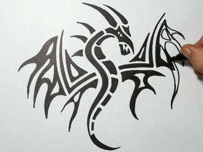 How to Draw a Tribal Dragon Tattoo Design - Sketch 3