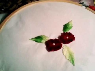 Velvet ribbon flower + satin stitch leaves  - easy hand embroidery - flower embroidery
