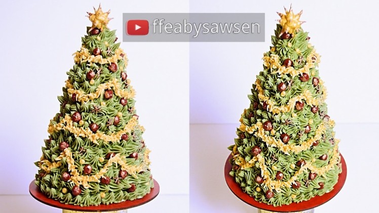 3D buttercream Christmas Tree Cake tutorial - Merry Christmas!