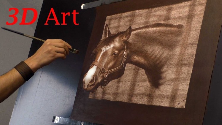3D Trick Art Drawing of a horse. Speed Painting by Stefan Pabst