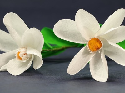 DIY Paper Flowers - White and Orange Duplex Crepe Paper Flower Making