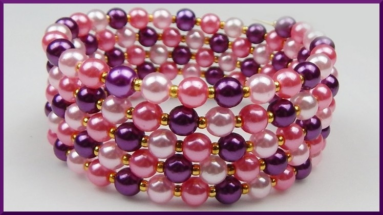 DIY | Pinkes Drahtarmband aus Perlen basteln | Beaded memory wire bracelet with pearls