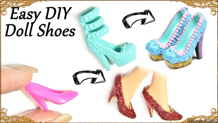Easy Diy Barbie. Doll Custom Shoes; Cupcake & Glitter Themed - How to recycle old doll shoes