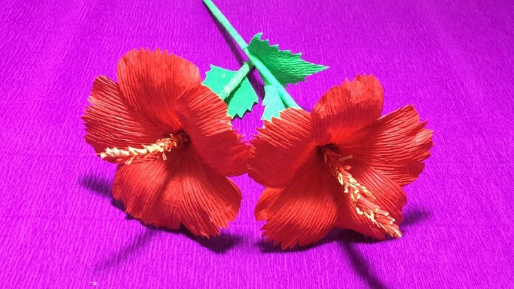 How To Make DIY Hibiscus crepe paper Flower tutorials.Hibiscus Flower origami-Craft Tutorial