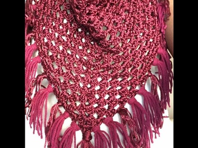 Simple Triangular granny shawl crochet - English
