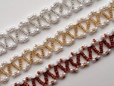 Beginner DIY jewelry tutorial. 3 beautiful seed beads and pearl beads bracelets