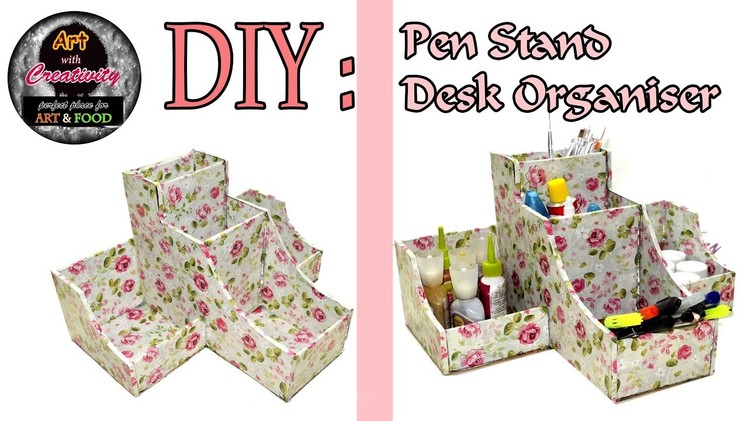 DIY : How to make Pen Stand. Desk organiser | Card Board | Art with Creativity 117