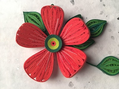 How To Make Beautiful Red Flower Design Using Paper Art Quilling | Hibiscus Paper Flower