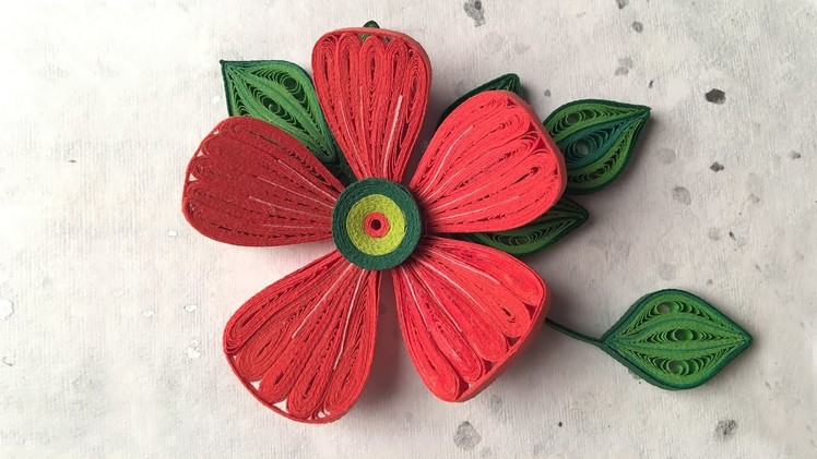 How To Make Beautiful Red Flower Design Using Paper Art Quilling | Hibiscus Paper Flower