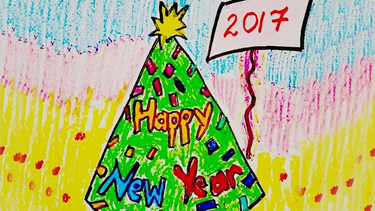 New Year Greeting card design, draw happy new year card, how to draw happy new year card