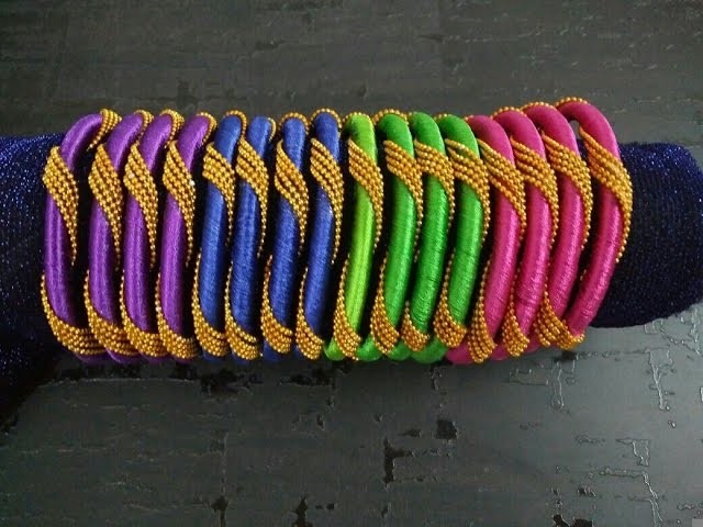 Designer silk thread bangles with ball chain