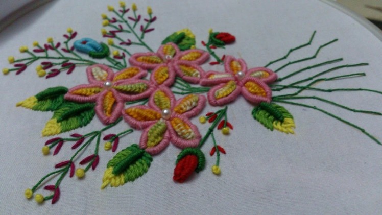 Hand embroidery designs. double cast on, bullion knot, creton stitches tutorial.