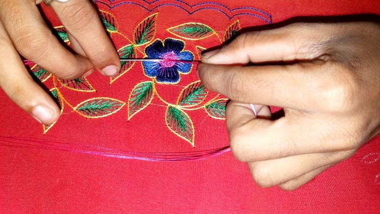 Hand embroidery flower with green leaf tutorial | Shakeel Fym