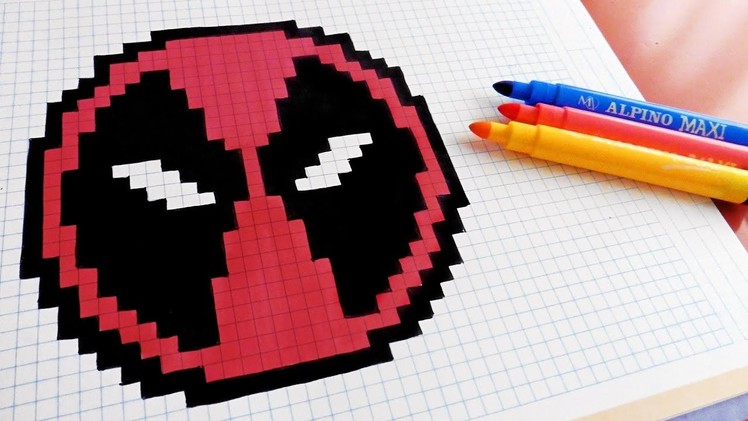 Handmade Pixel Art - How To Draw Deadpool Logo  #pixelart