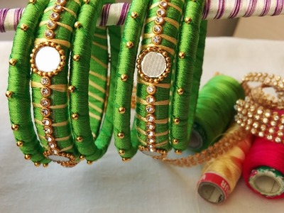 Making of two color bangles with mirrors and gold drop chain | DIY
