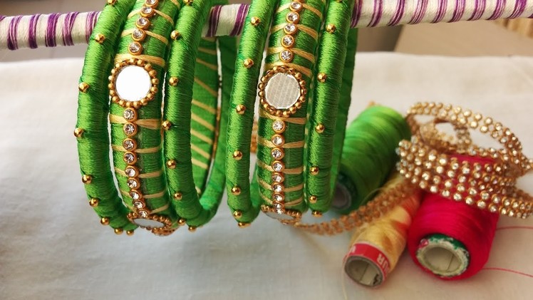 Making of two color bangles with mirrors and gold drop chain | DIY