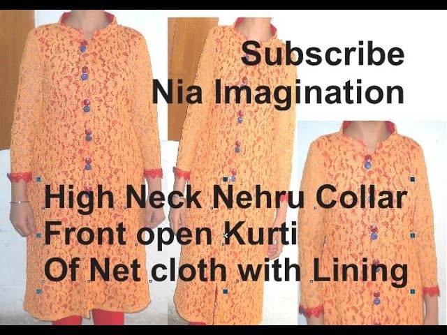Sew awesome High neck front open kurti of net with lining